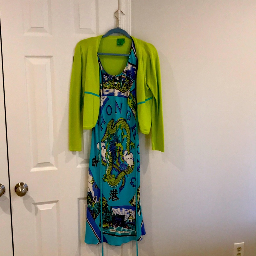 Tibi sleeveless dress and coordinating sweater.